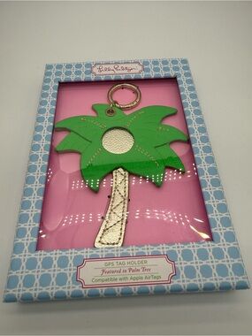 Lilly Pulitzer Palm Tree GPS Tag Holder Compatible Apple Air Tags Keyring Clip